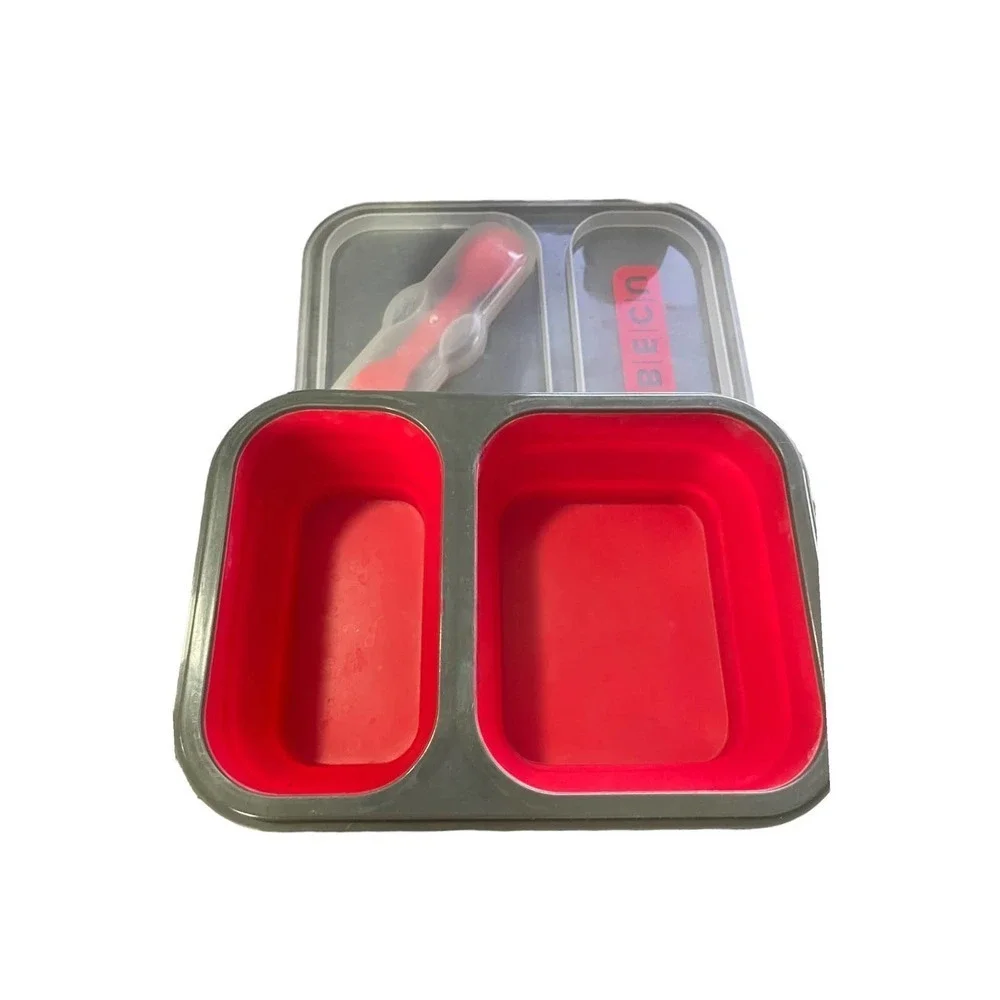 Collapsible Travel Bento Box Lunch Box Folding Portable Red set of 2